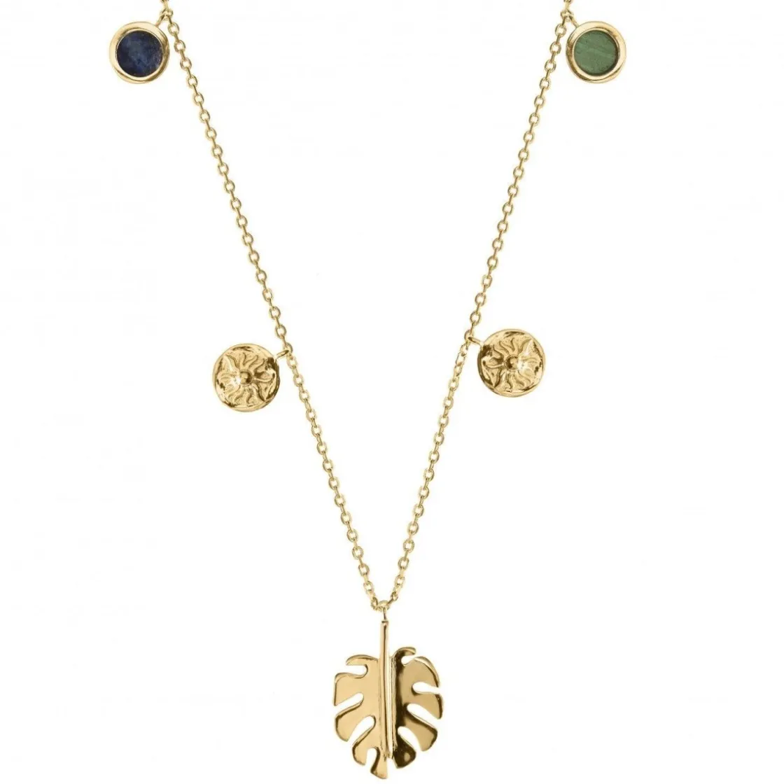 Collares Con Mini Colgantes | LINEARGENT Collares con colgantes plata baño oro diseño hoja de costilla de adán
