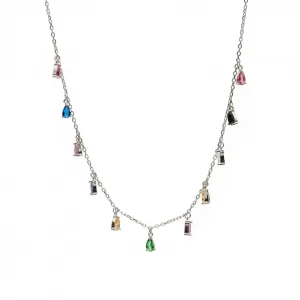Collares Con Piedras | Collares Con Mini Colgantes | LINEARGENT Collares con colgantes plata diseño lágrimas multicolor