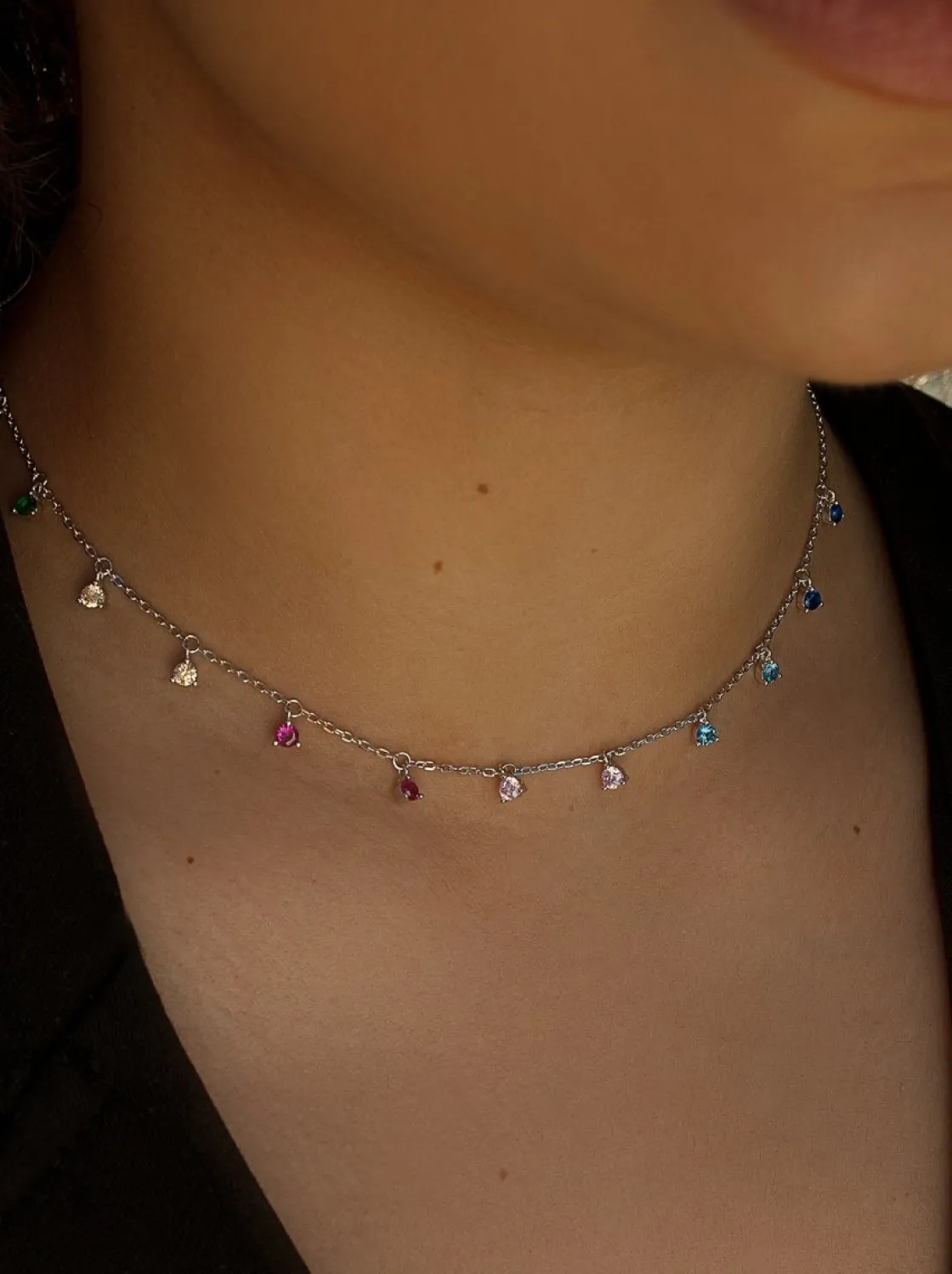 Collares Con Piedras | Collares Con Mini Colgantes | LINEARGENT Collares con colgantes plata diseño multicolor