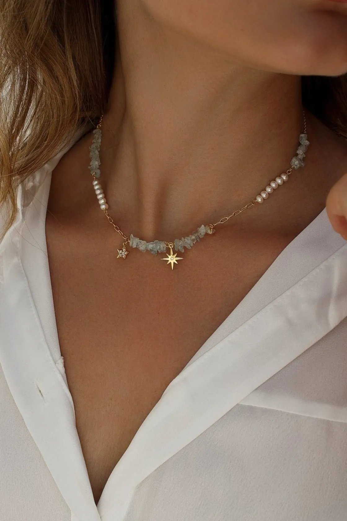 Collares Con Piedras | LINEARGENT Collares con piedras de plata diseño colgante de estrella y perla