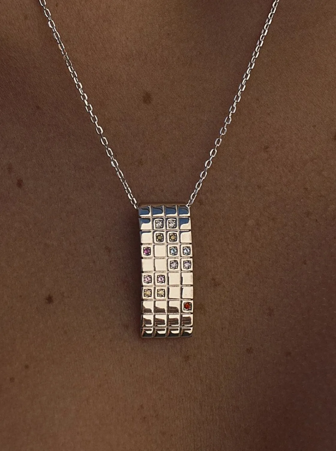 Collares Con Piedras | LINEARGENT Collares con piedras de plata diseño rectangular multicolor