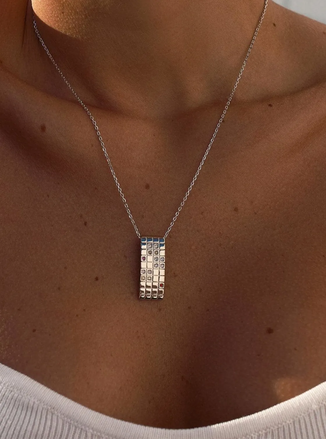 Collares Con Piedras | LINEARGENT Collares con piedras de plata diseño rectangular multicolor