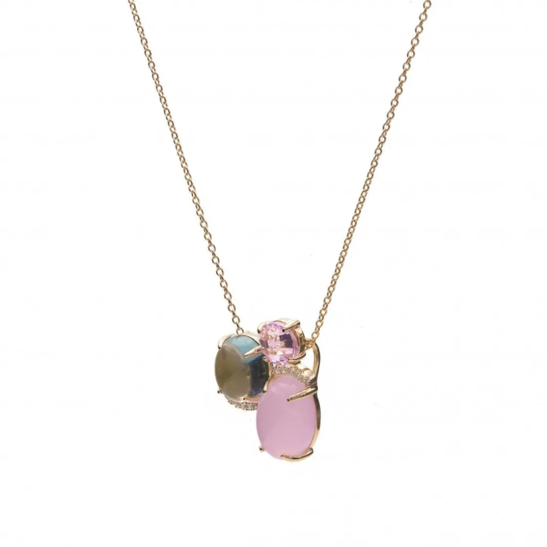 Collares Con Piedras | LINEARGENT Collares con piedras de plata lisa baño rosa triple motivo rosa