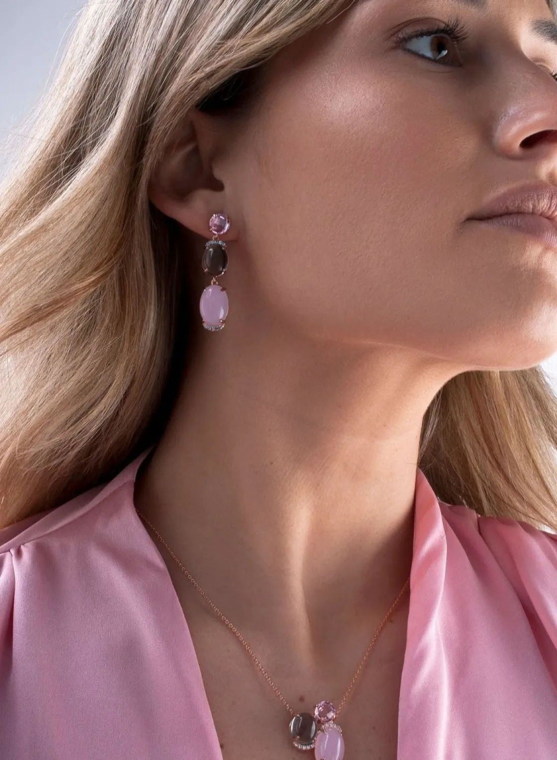 Collares Con Piedras | LINEARGENT Collares con piedras de plata lisa baño rosa triple motivo rosa