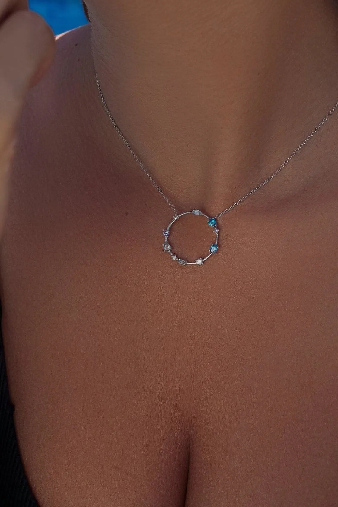 Collares Con Piedras | LINEARGENT Collares con piedras de plata tono azul y verde en talla oval y pera
