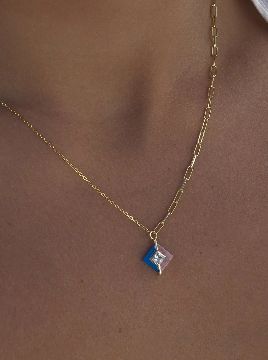 Colgantes Pequeños | LINEARGENT Collares con piedras diseño cuadrado de rodonita y ágata azul