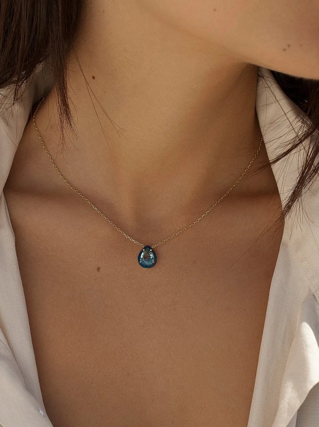 Collares Con Piedras | Colgantes Pequeños | LINEARGENT Collares con piedras diseño de gota con esmalte azul