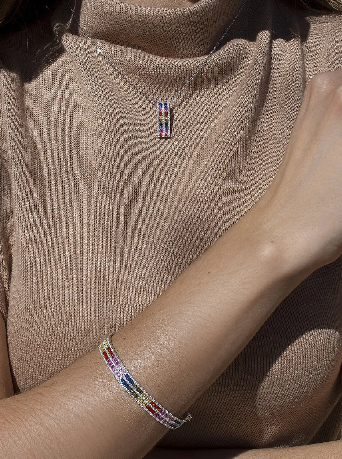 Collares Con Piedras | LINEARGENT Collares con piedras diseño doble raíl multicolor