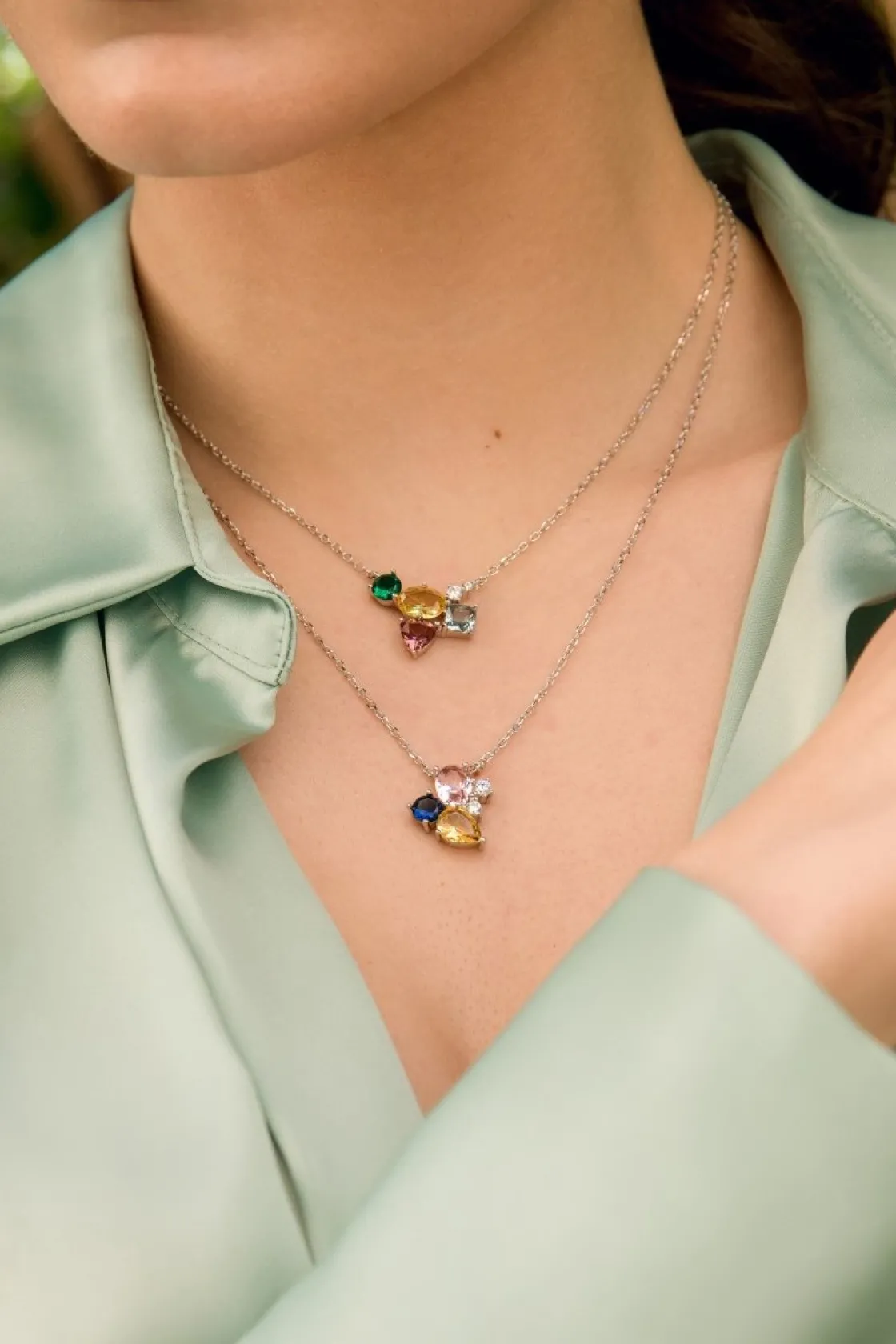 Collares Con Piedras | LINEARGENT Collares con piedras diseño mosaico multicolor y circonitas