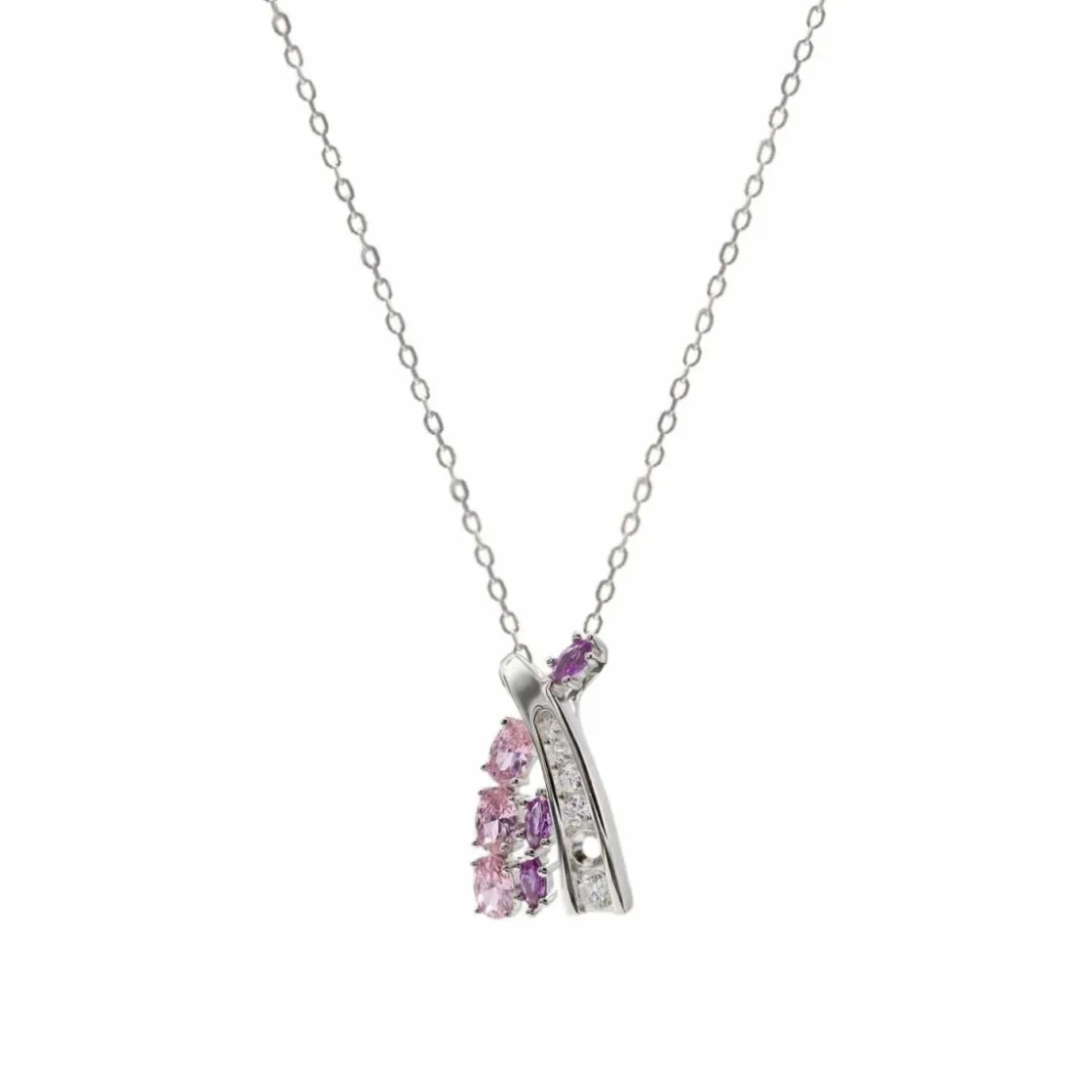 Collares Con Piedras | LINEARGENT Collares con piedras en plata diseño cruzado cuarzo rosa