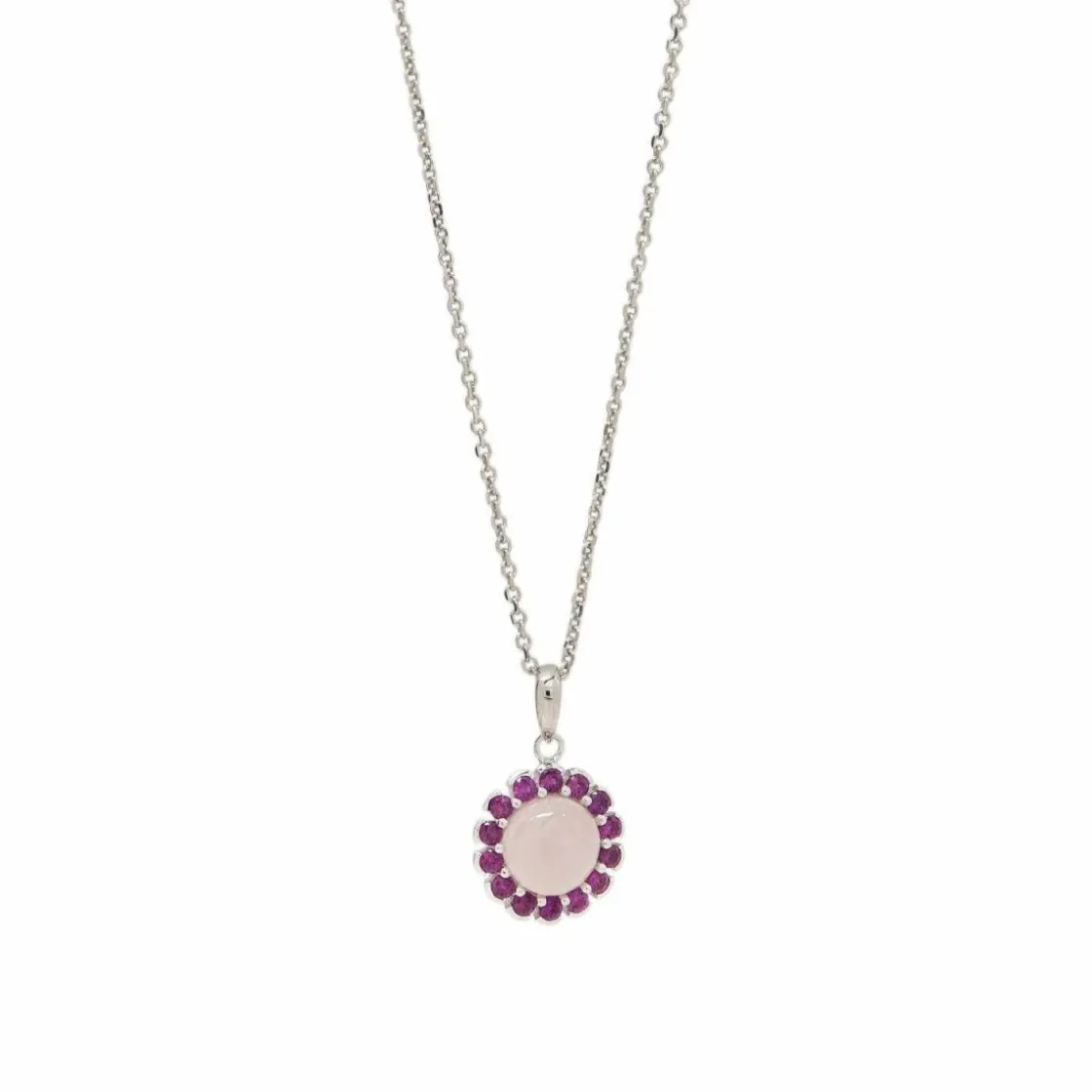 Collares Con Piedras | LINEARGENT Collares con piedras en plata diseño flor cuarzo rosa