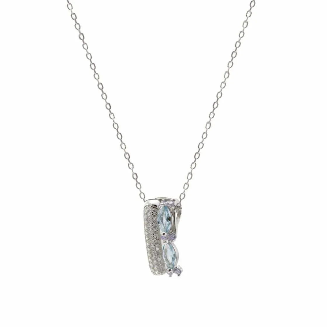 Collares Con Piedras | LINEARGENT Collares con piedras en plata diseño lateral circonitas talla marquesa azul