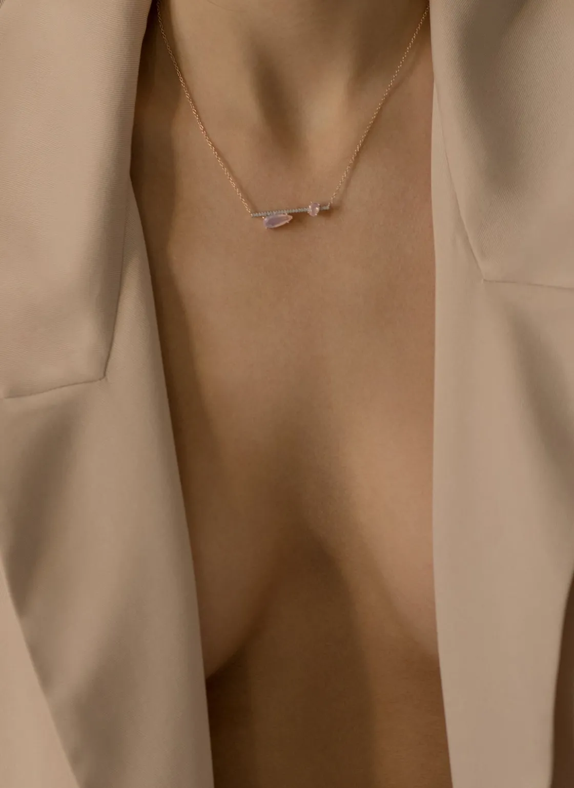 Collares Con Piedras | LINEARGENT Collares con piedras en plata diseño lineal rosa claro