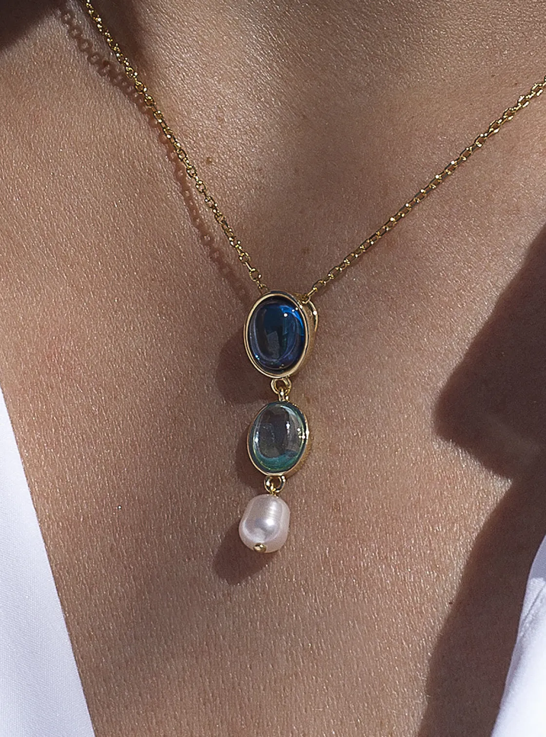 Collares Con Piedras | LINEARGENT Collares con piedras en tono zafiro y perla colgante