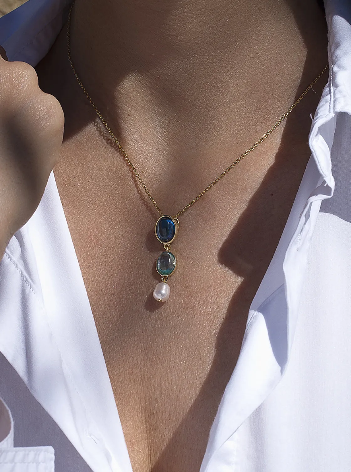 Collares Con Piedras | LINEARGENT Collares con piedras en tono zafiro y perla colgante