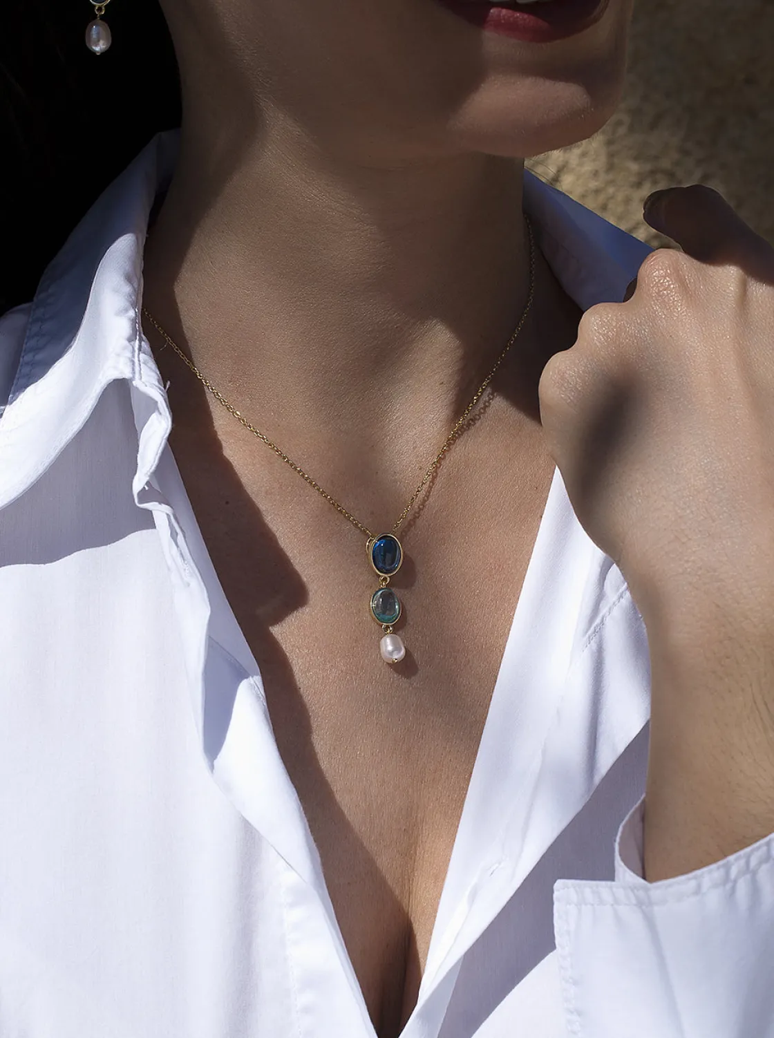 Collares Con Piedras | LINEARGENT Collares con piedras en tono zafiro y perla colgante