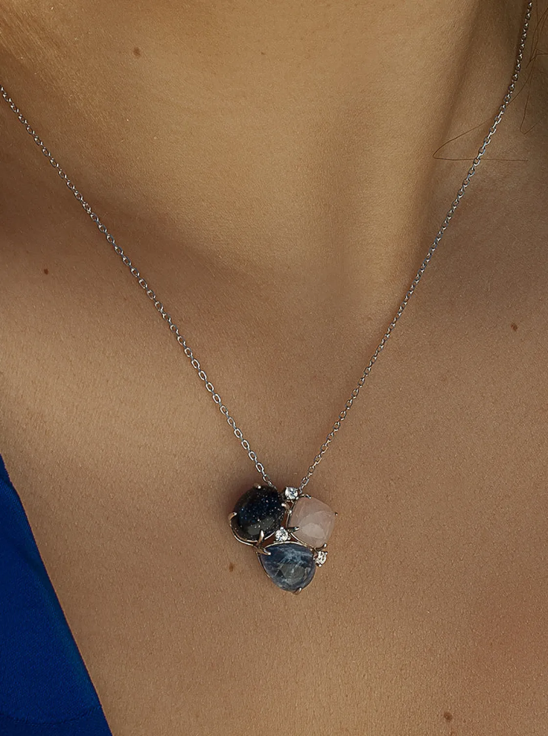 Collares Con Piedras | LINEARGENT Collares con piedras en tonos azules y rosados con circonitas