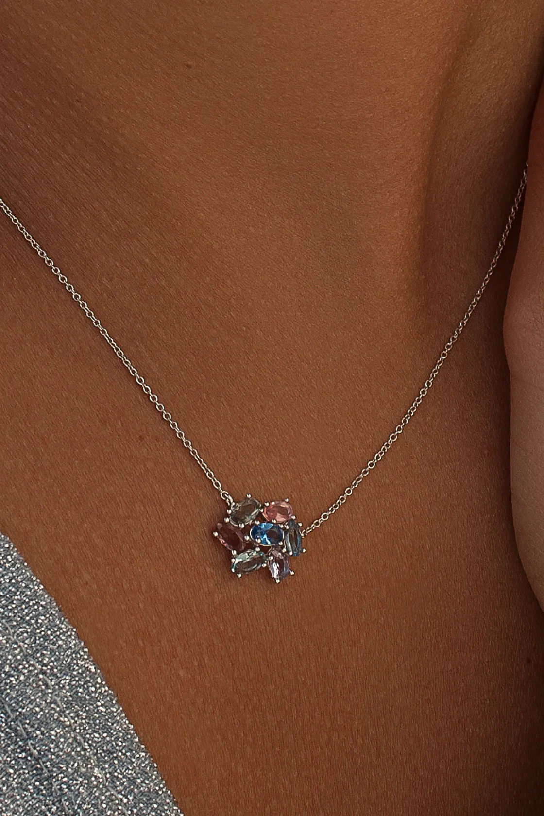 Collares Con Piedras | LINEARGENT Collares con piedras mosaico de colores de talla oval