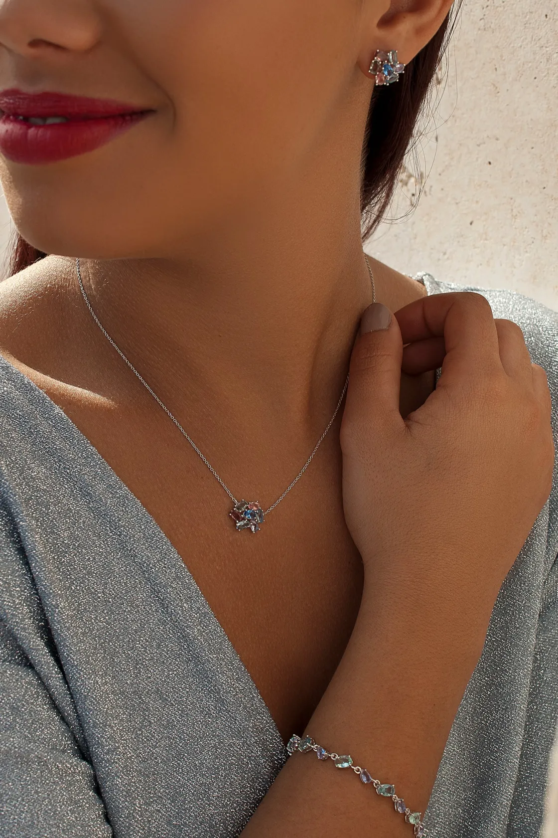 Collares Con Piedras | LINEARGENT Collares con piedras mosaico de colores de talla oval