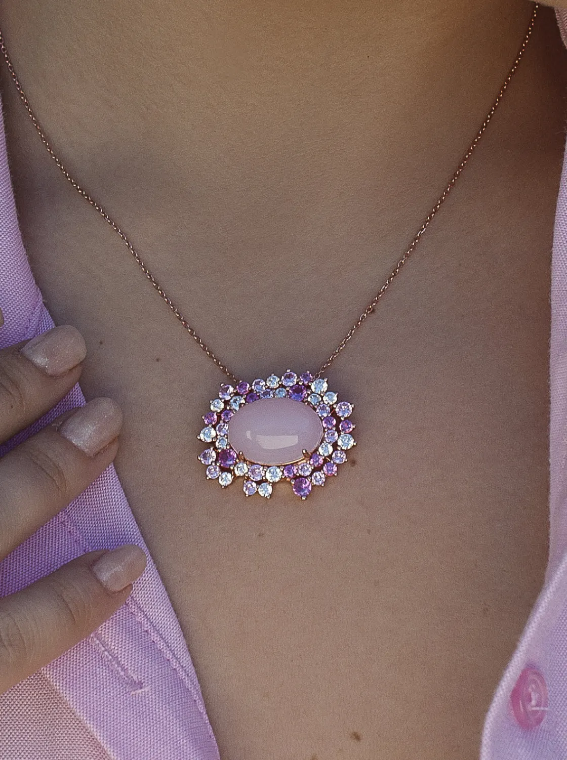 Collares Con Piedras | LINEARGENT Collares con piedras motivo central rosado con circonitas