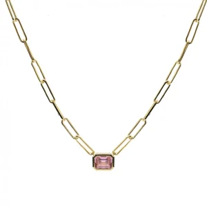 Collares Con Piedras | LINEARGENT Collares con piedras rosadas diseño de eslabones dorados