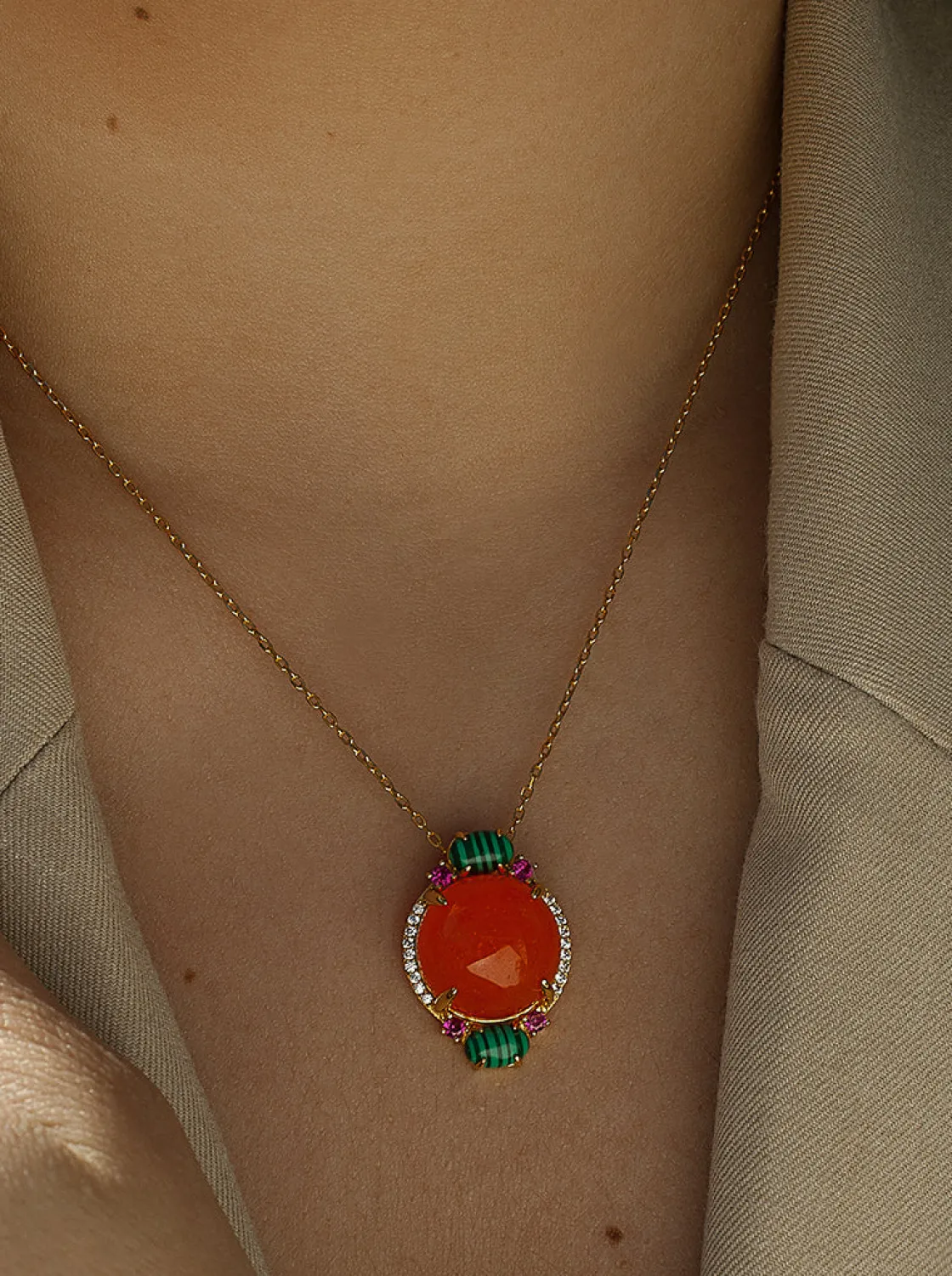 Collares Con Piedras | LINEARGENT Collares con piedras semipreciosas en tonos naranjas y circonitas