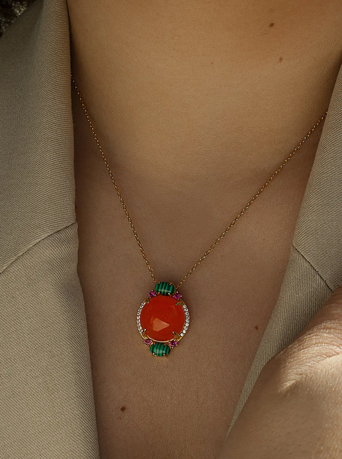 Collares Con Piedras | LINEARGENT Collares con piedras semipreciosas en tonos naranjas y circonitas