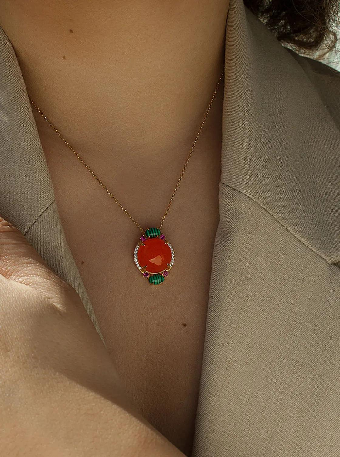 Collares Con Piedras | LINEARGENT Collares con piedras semipreciosas en tonos naranjas y circonitas