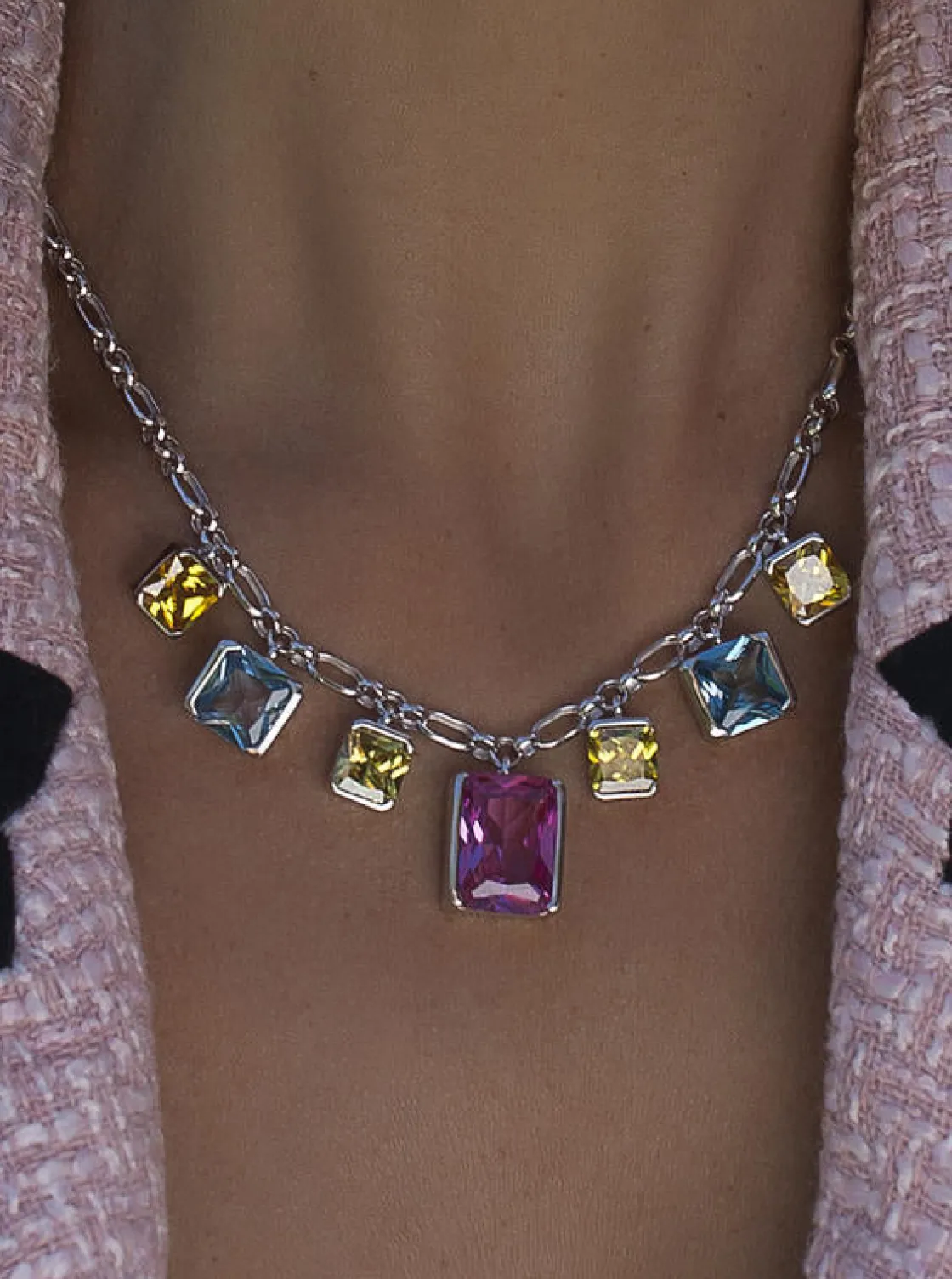 Collares Con Piedras | Collares Con Mini Colgantes | LINEARGENT Collares con piedras talla esmeralda multicolor