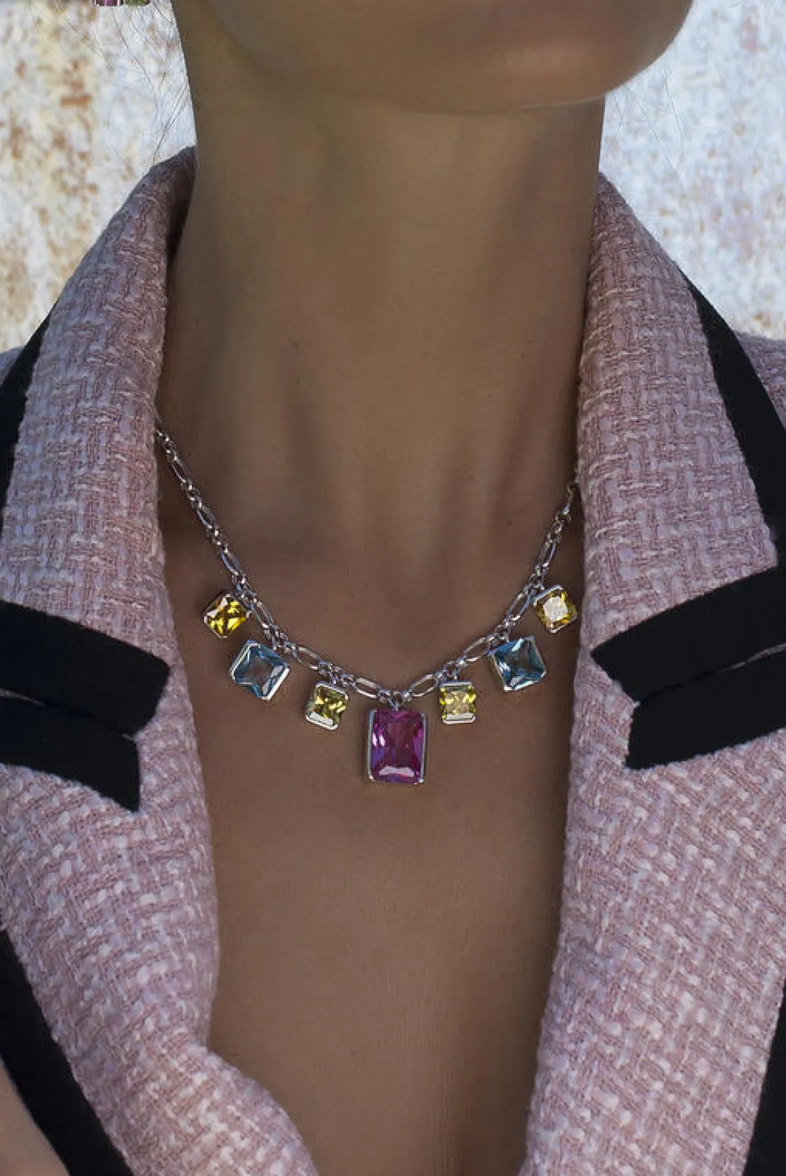 Collares Con Piedras | Collares Con Mini Colgantes | LINEARGENT Collares con piedras talla esmeralda multicolor