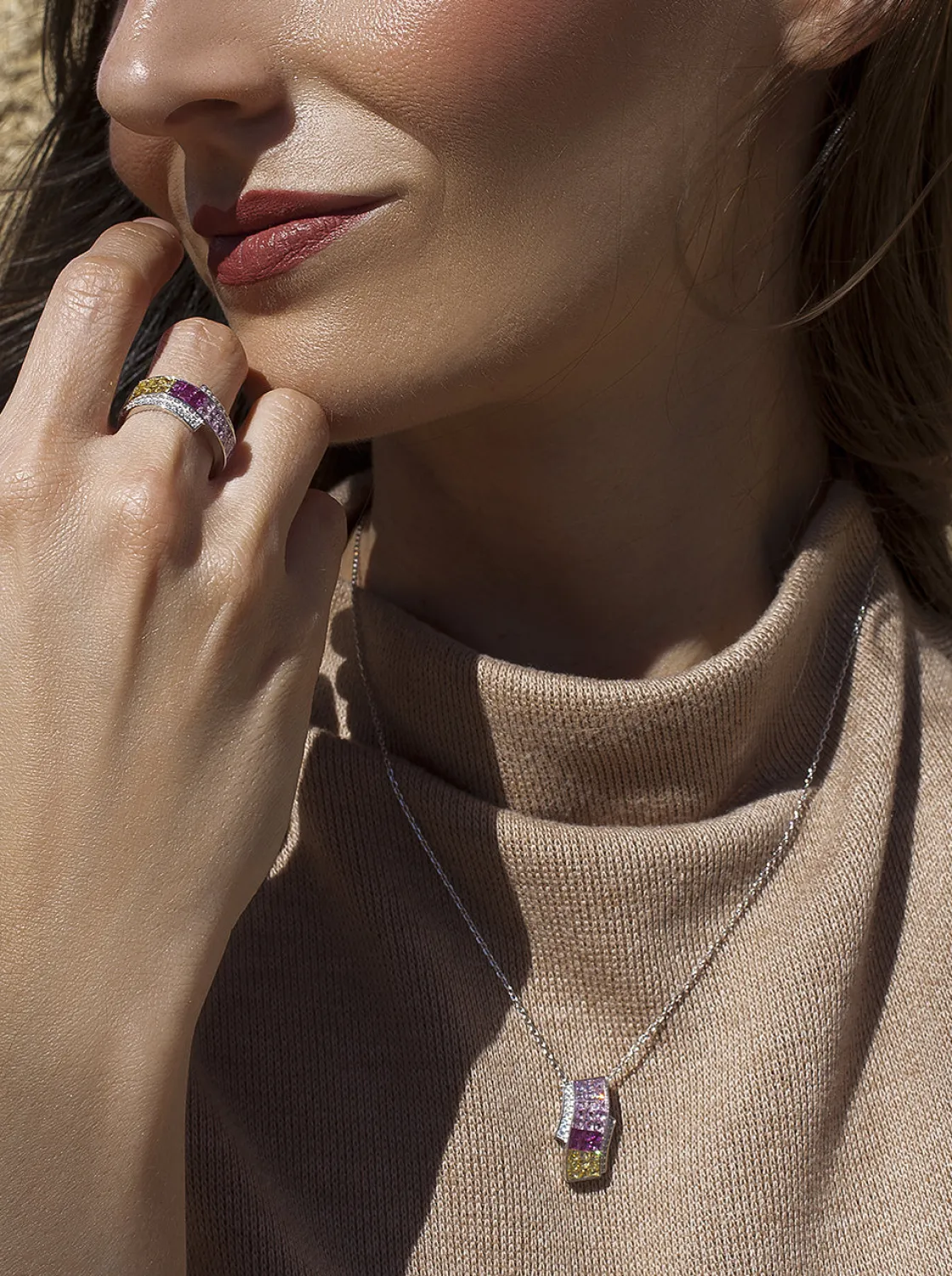 Collares Con Piedras | LINEARGENT Collares con piedras triple raíl tonos rosados