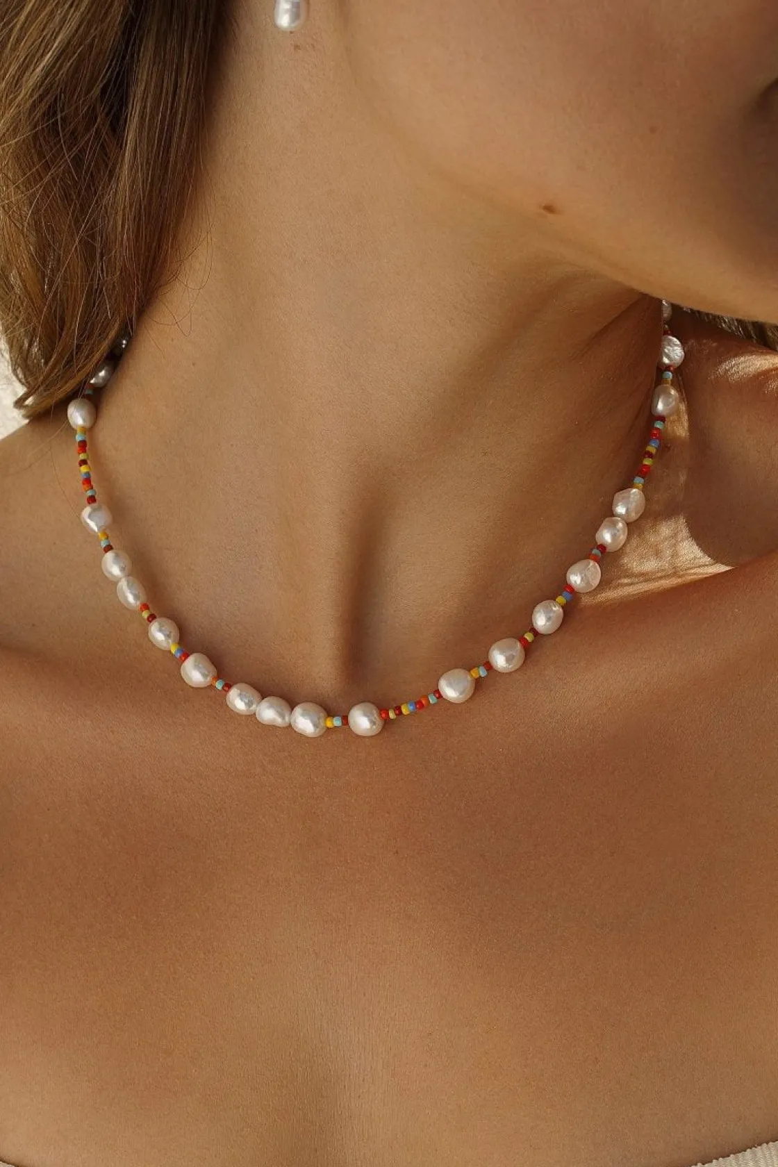 Colgante Perlas | Collares Cortos | LINEARGENT Collares cortos de plata diseño multicolor con perla