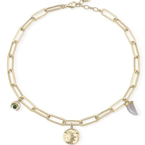 Collares Con Mini Colgantes | Collar Cadena | LINEARGENT Collares cortos de plata dorado medalla colgante
