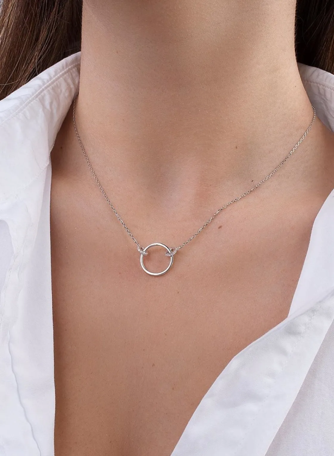 Colgantes Pequeños | Colgante Brillante | LINEARGENT Collares cortos diseño de argolla con soporte de circonitas