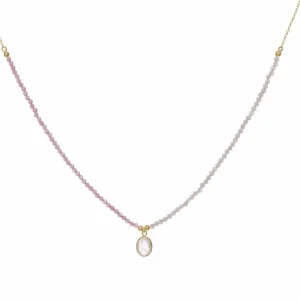 Collares Con Piedras | Collares Cortos | LINEARGENT Collares cortos diseño de bolas y charm de cuarzo rosa
