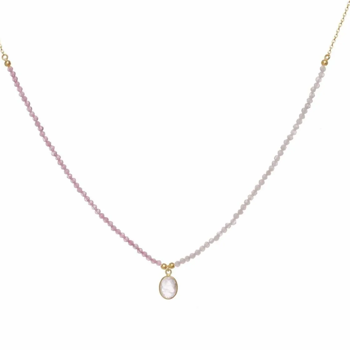 Collares Con Piedras | Collares Cortos | LINEARGENT Collares cortos diseño de bolas y charm de cuarzo rosa