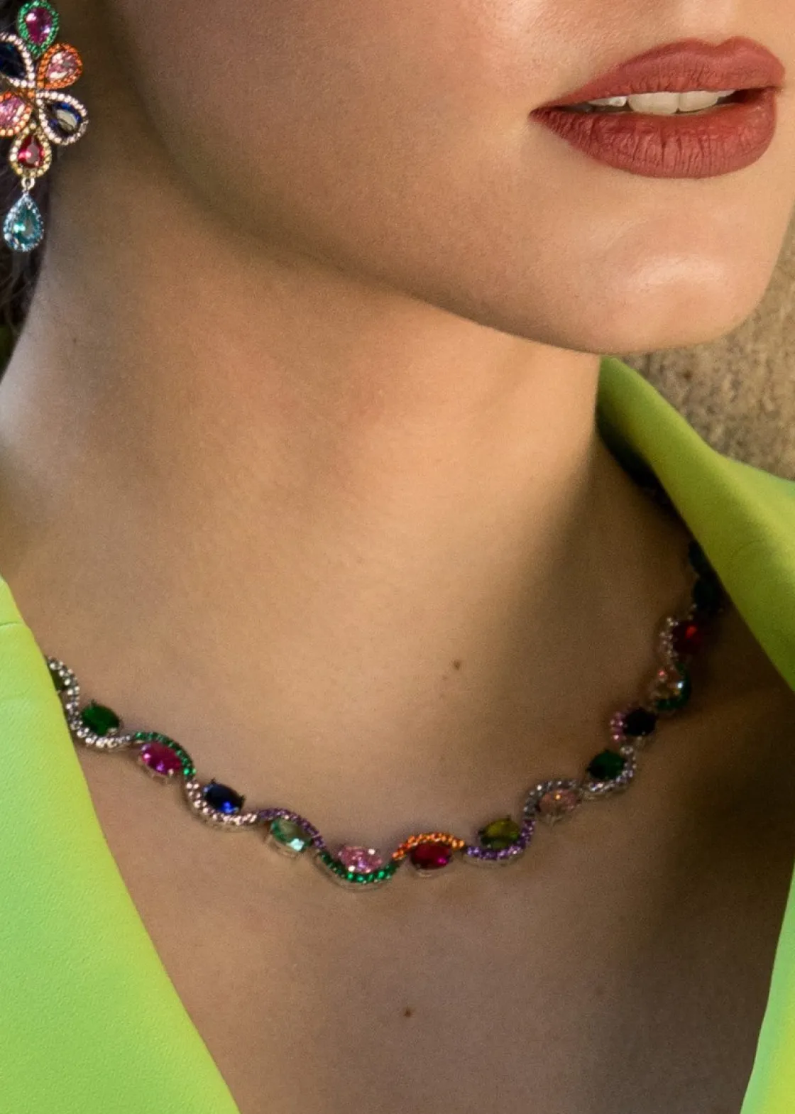 Collares Fiesta | LINEARGENT Collares de fiesta en plata diseño cuarzo adamantino multicolor