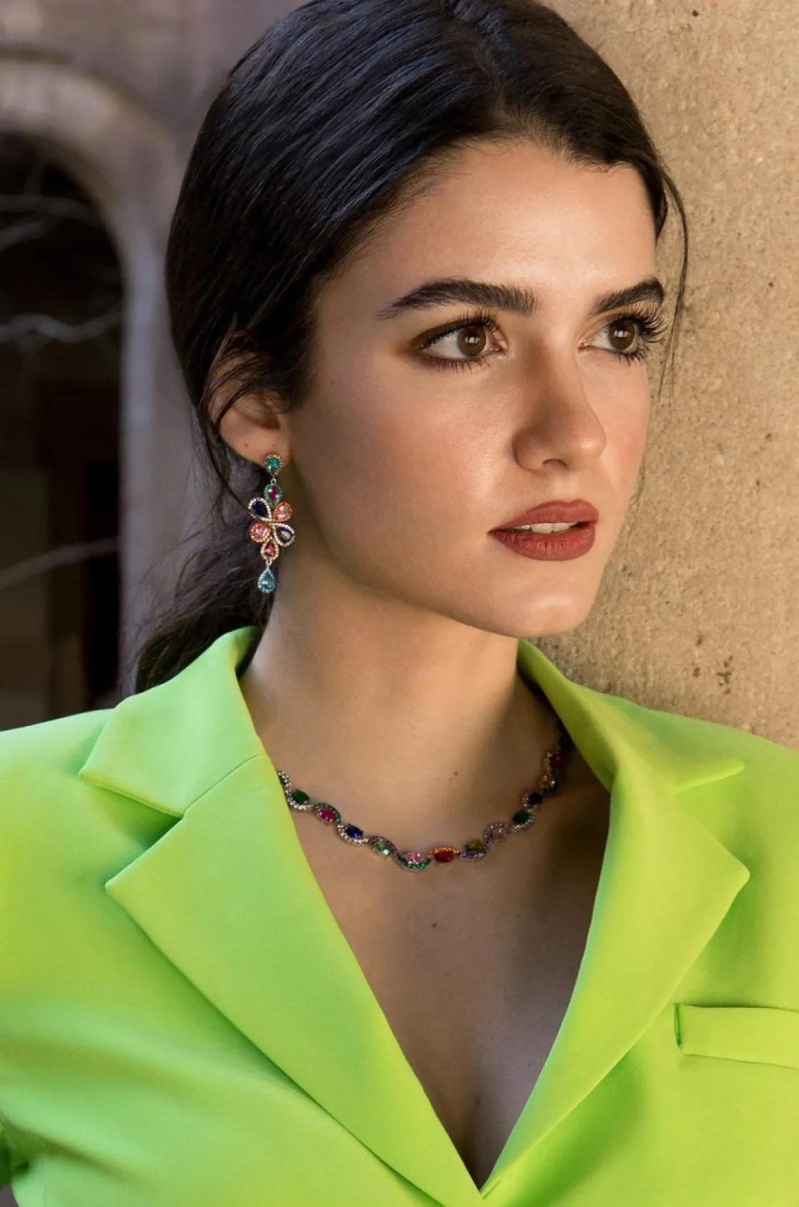 Collares Fiesta | LINEARGENT Collares de fiesta en plata diseño cuarzo adamantino multicolor