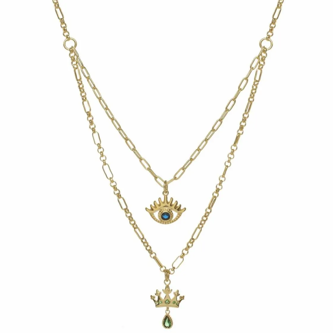 Collares Dobles | Collar Cadena | LINEARGENT Collares dobles con charm de ojo y corona