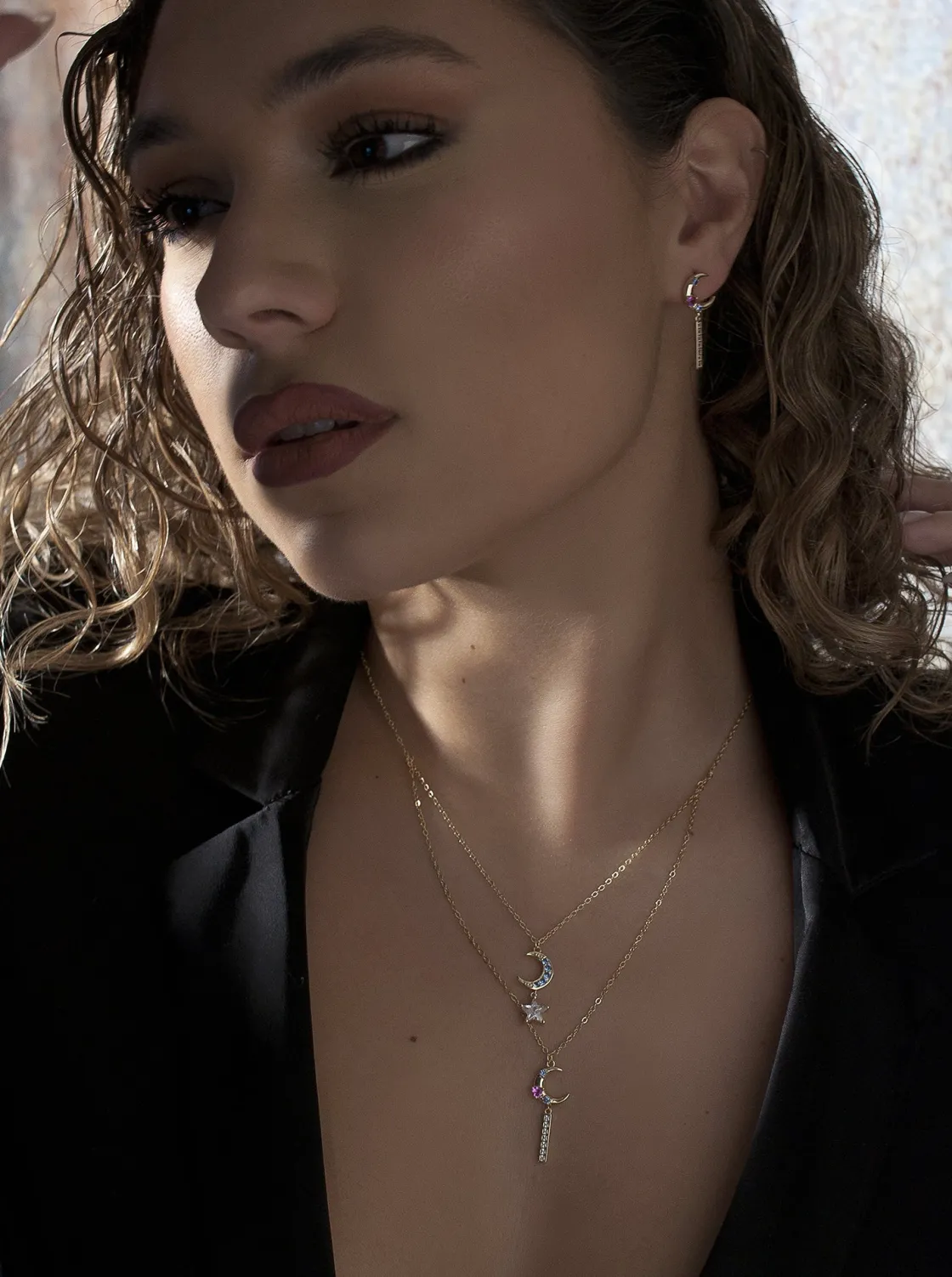 Collares Dobles | LINEARGENT Collares dobles de plata bañada en oro diseño lunar