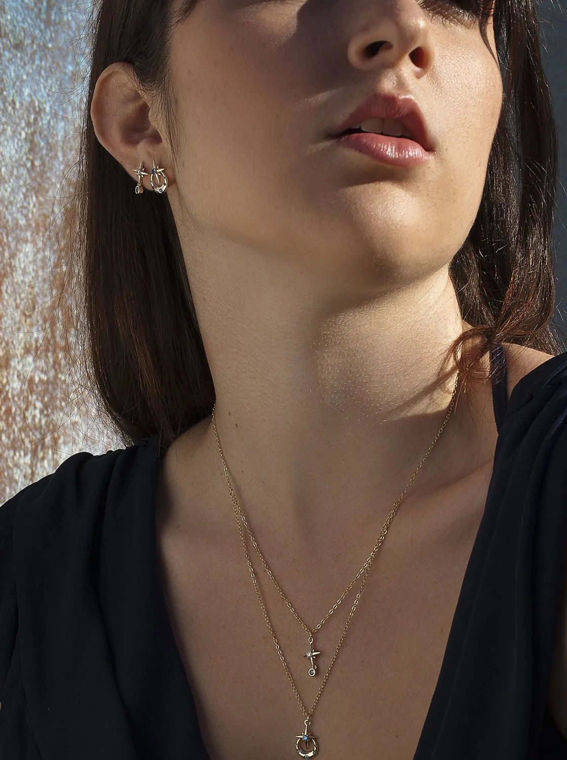 Collares Dobles | LINEARGENT Collares dobles de plata bañada en oro diseño universo