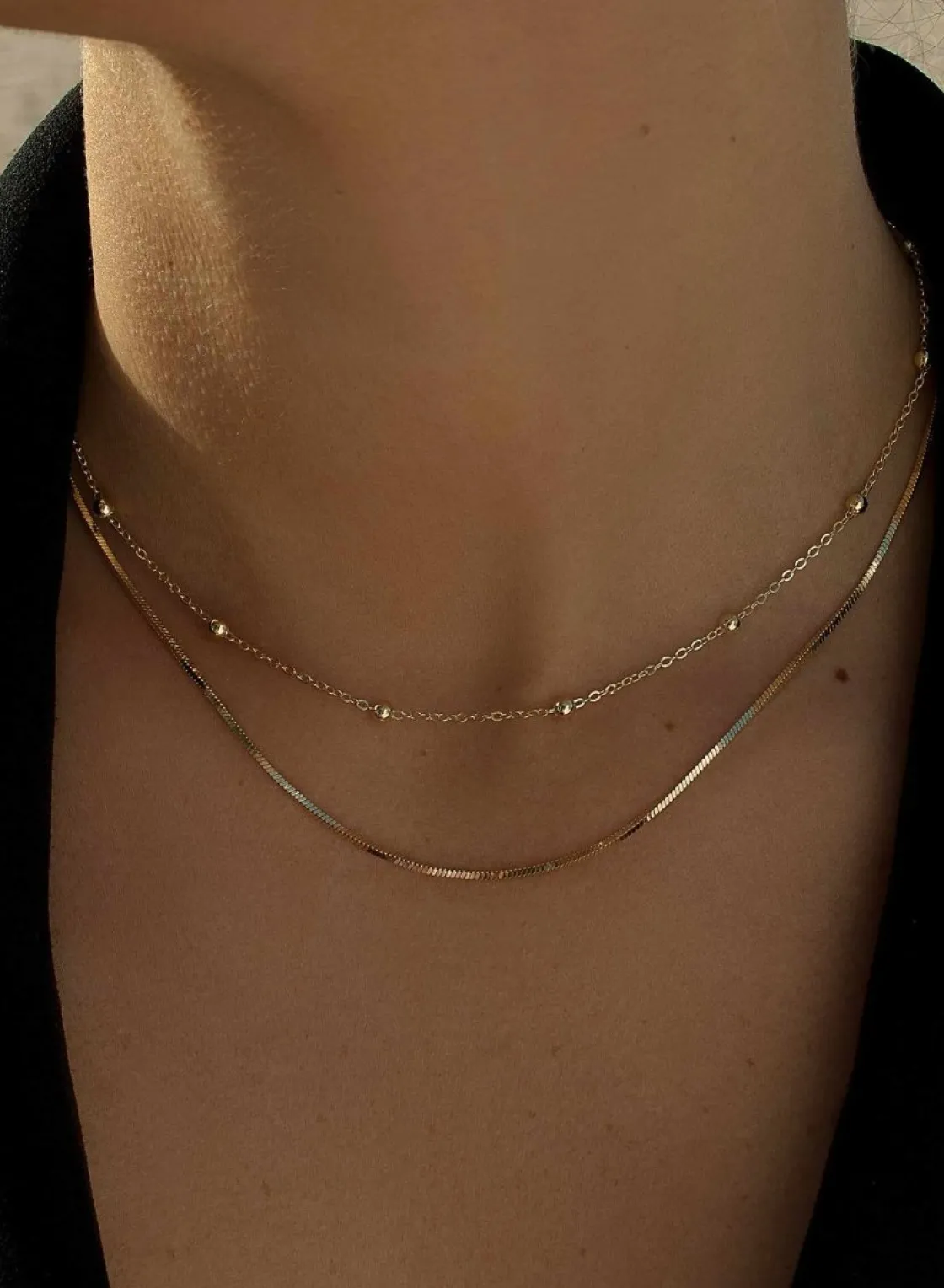 Collares Dobles | Collares Cortos | LINEARGENT Collares dobles de plata baño en oro diseño cadena