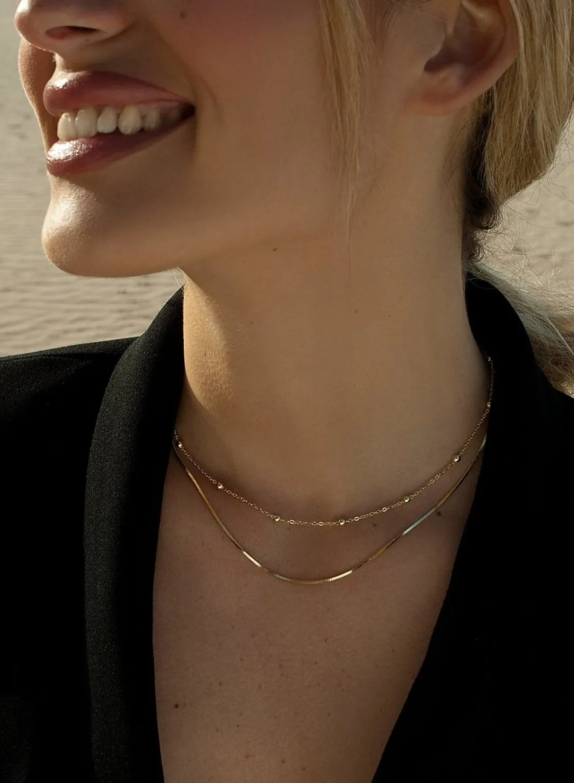 Collares Dobles | Collares Cortos | LINEARGENT Collares dobles de plata baño en oro diseño cadena