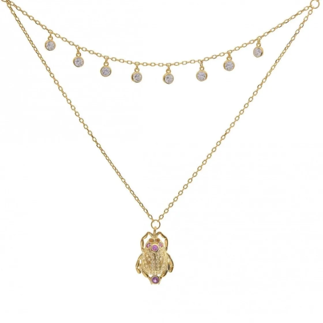 Collares Dobles | LINEARGENT Collares dobles de plata baño en oro diseño escarabajo