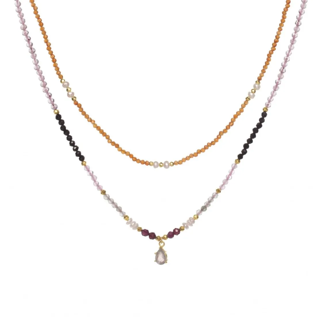 Collares Dobles | LINEARGENT Collares dobles diseño de abalorios motivo central de cuarzo