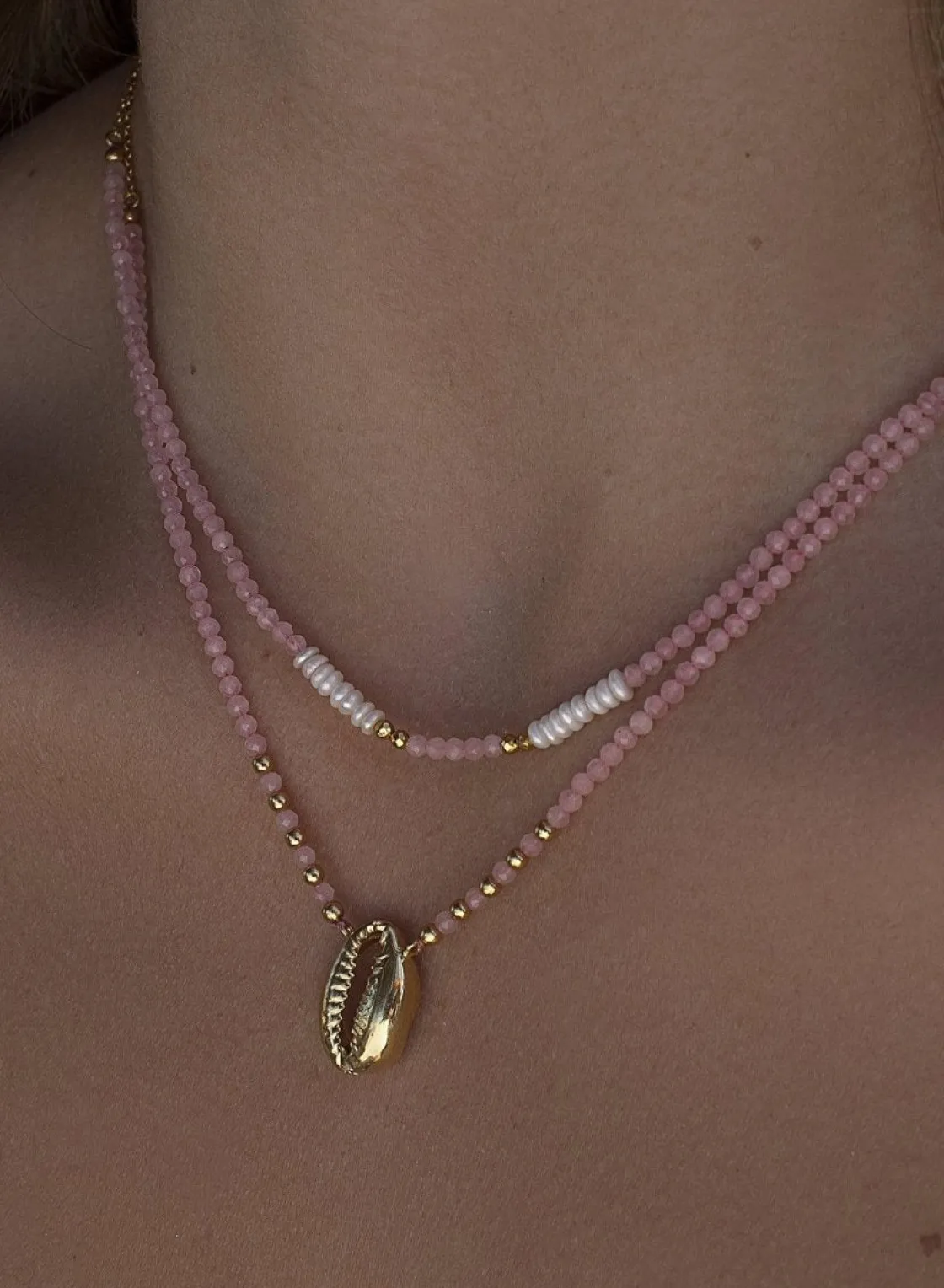 Collares Con Piedras | Collares Dobles | LINEARGENT Collares dobles diseño de abalorios y charm de concha