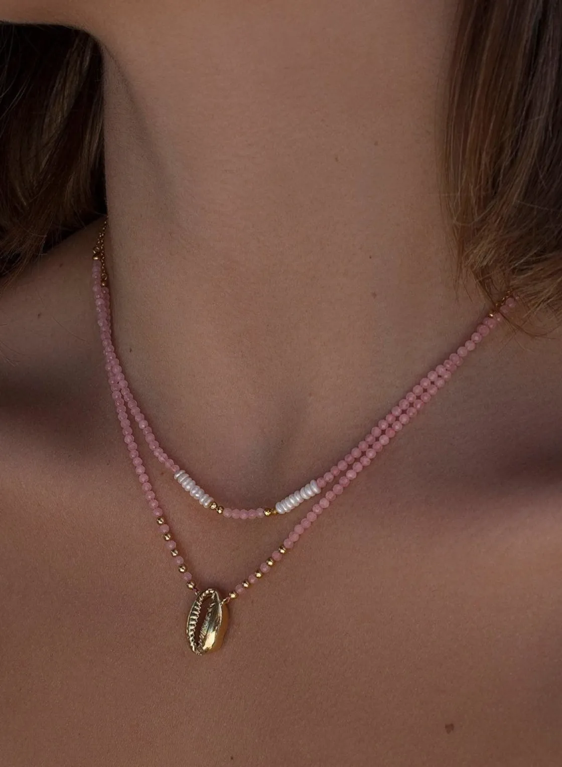 Collares Con Piedras | Collares Dobles | LINEARGENT Collares dobles diseño de abalorios y charm de concha