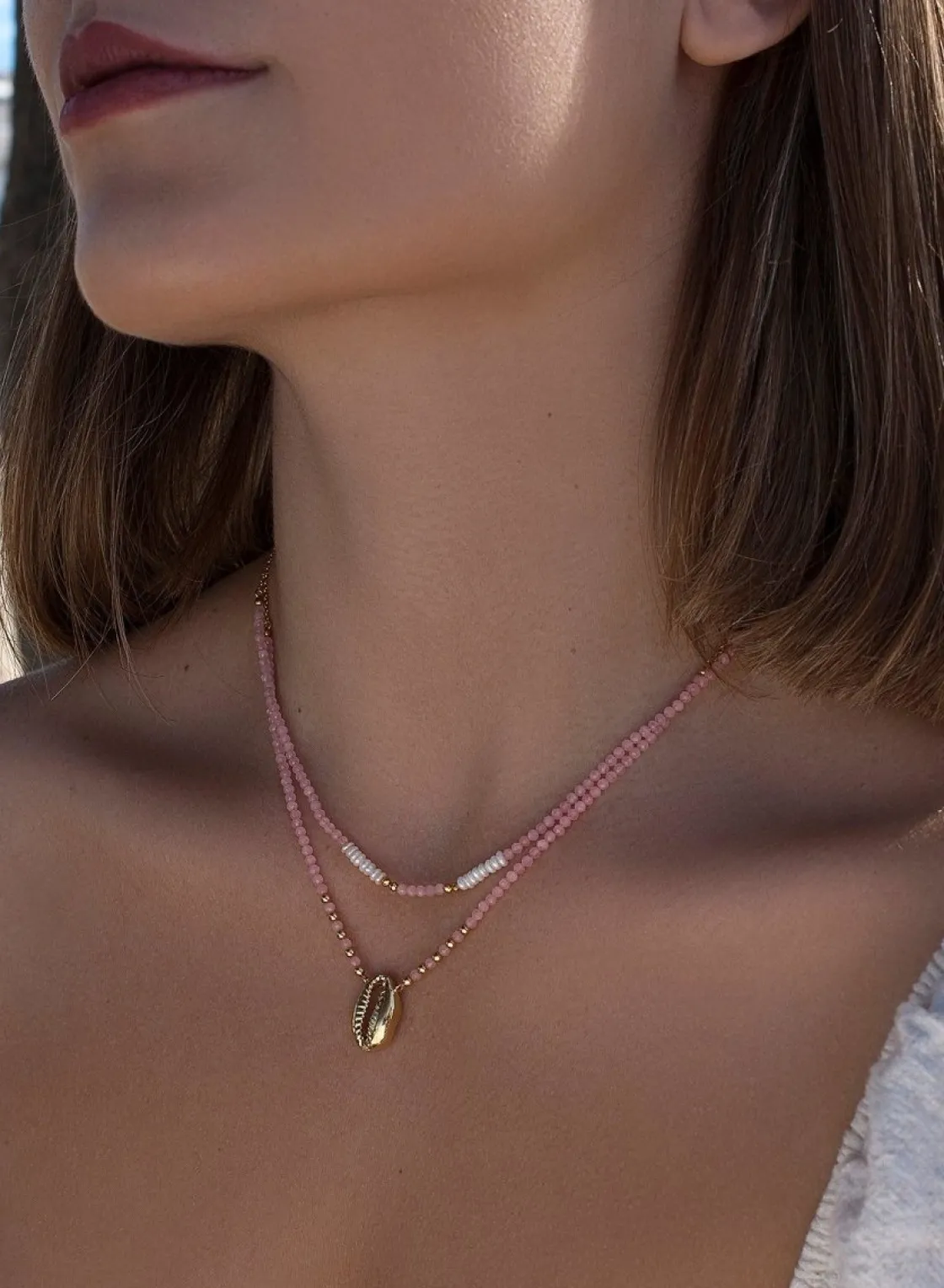 Collares Con Piedras | Collares Dobles | LINEARGENT Collares dobles diseño de abalorios y charm de concha
