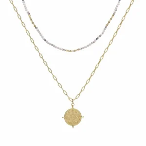 Collar Medalla | LINEARGENT Collares dobles diseño de medalla y cadena paper clip