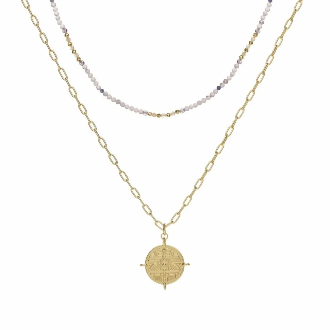 Collar Medalla | LINEARGENT Collares dobles diseño de medalla y cadena paper clip